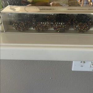 Set of 4 Pier One Beaded Napkin rings Metal Amber Gold Gun Metal NWT